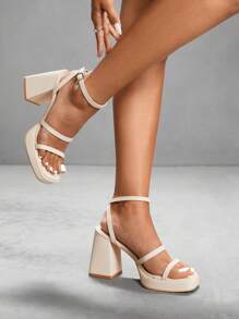 CUCCOO SZL Cuccoo 女士时尚杏色条纹高跟凉鞋 - 米色 - 查看 6