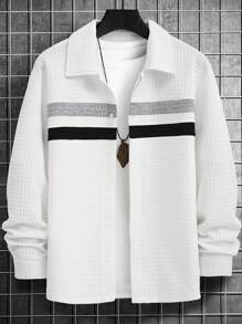 Manfinity Homme Veste à manches longues décontractée pour hommes avec boutons et rayures contrastées