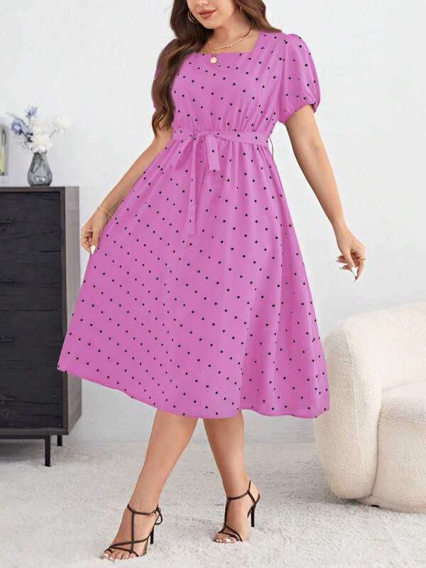 SHEIN Privé Rochie elegantă de vară cu imprimeu cu buline, mărime plus