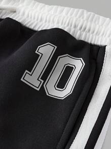 SHEIN Tween Girls' Numeric Print Contrast Color Loose Casual Everyday Pants, Fashionable Streetwear Tween Girls Wide Leg Track Pants Girls Wide Leg Sweatpants Wide Leg Pants Girls Girls Track Pants Girls Sweatpants