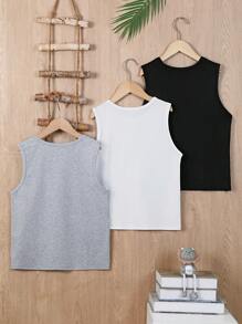 SHEIN 多件装青少年男童休闲字母印花背心 - 彩色 - 查看 2