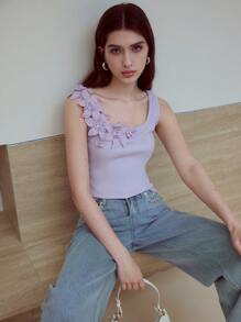 MOTF STUDIO FLOWER APPLIQUES TANK TOP - Purple - View 4