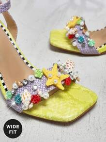 SHUZIA Giày cao gót đế nhọn màu vàng quai ngang mắt cá chân cho nữ, có họa tiết vỏ sò trang trí - Nhiều màu - Xem 3