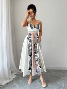 Selianne Casual Comfortable Sexy Spaghetti Strap & Lace-Up Design Women Dress - Multicolor - View 5