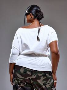 MUSERA Plus Size Asymmetric Neck Gathered Ruched Side Top Summer Streetstyle Vacation Holiday 90's Y2k Cute Casual City Muse