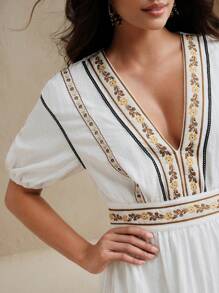 Anewsta Đầm Maxi Resort Tay Ngắn Cổ Chữ V Màu Trắng Cho Nữ - trắng - Xem 7