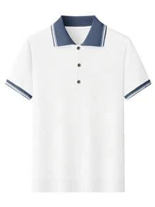 Manfinity Homme 男式拼色 Polo 领短袖针织上衣 - 白色 - 查看 4