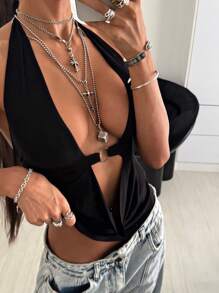 StreetHx Women's Gothic Style Slim-Fit Spaghetti Strap Solid Color Camisole Top, Spring & Summer - Black - View 1