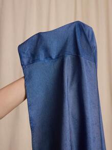 SHEIN MOD Plus Size Women's Blue Tencel Material Spaghetti Strap Loose Hem Maxi Dress,V-Neck, Summer Denim Effect Women Dresses Party,Corset Dress,Birthday Dresses For Women - Blue - View 7