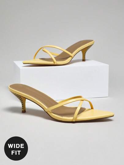 SHUZIA 女士宽版交叉带细高跟日常黄色性感优雅PU米色高跟凉鞋