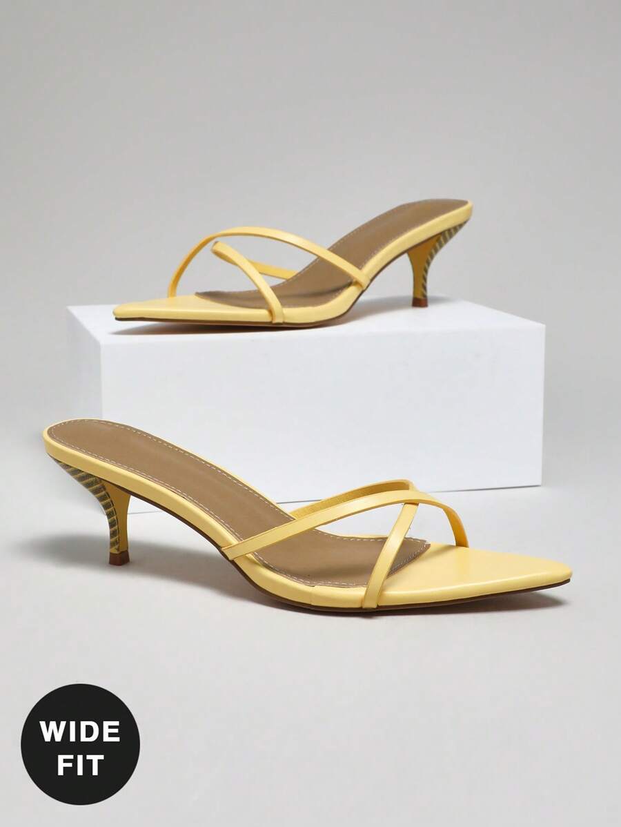 SHUZIA 女士宽版交叉带细高跟日常黄色性感优雅PU米色高跟凉鞋 - 黃色 - 查看 1