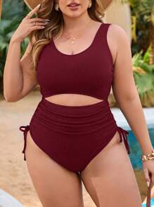 Swim Vcay 1 Set de Traje de Baño de Una Pieza Tipo Casual/Resort y Vestido de Playa Tipo Cubre para Mujer Talla Grande en Azul Marino