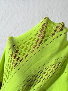 BamGleam Sexy Neon Green Hollow-Out Bodycon Mini Dress - Green - View 7