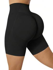 SHEIN Sport Studio Einfarbige Shorts mit hoher Taille, nahtlos, elastisch, für Sport und Training