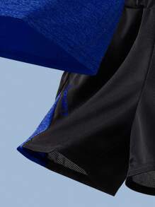 SHEIN Tween Boys Contrast Color Block T-Shirt & Shorts 2Pcs Sports Set - Royal Blue - View 9