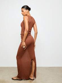 AiiRZ Ribbed Knit Co-Ord Set Sleeveless Tank Maxi Skirt Fall Festival Resort Beach Vacation Loungewear Two Piece Set