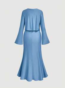SHEIN MOD Conjunto de 2 piezas de talla grande en azul, compuesto por cárdigan y vestido midi para mujer - Azul - Ver 6