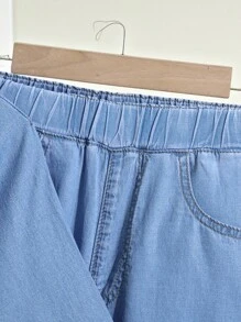 SHEIN 2 Piezas Conjunto casual de moda para niños preadolescentes Y2k Vintage: camisa holgada y cómoda de denim azul de lyocell de manga corta y jeans holgados, cómodos y transpirables de lyocell para ropa de niños, traje diario y atuendos de verano y primavera para festivales y playa