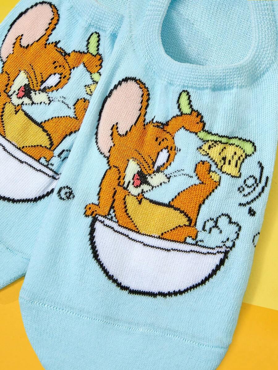 TOM & JERRY X SHEIN 1 Pair Women Cartoon Pattern Fashionable & Cute Ankle Socks - Blue - View 1