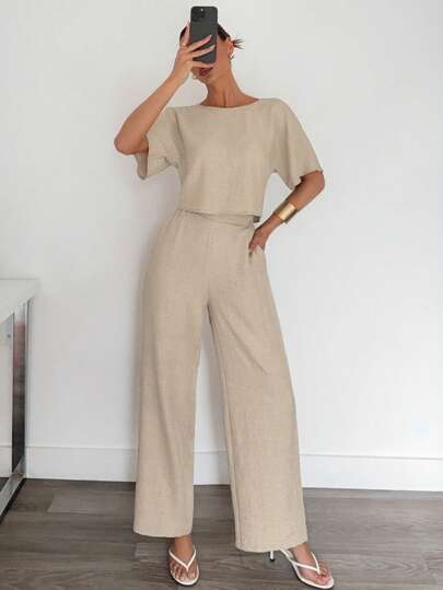 Siren Gaze 2pcs/Set Women Solid Color Pleated Shirt And Pants Casual Suit,Business Casual Woman,Work Clothes Women,Teacher Outfits For Women, 2 Pieces Lounge Sets Woman,Casual Two Pieces Set Summer