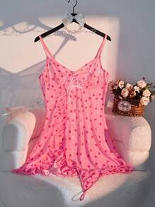 PetitDoll Set de 2 Vestido lencero sexy con corazón de malla para mujer (con aros, tanga)