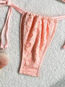 Swim Mod Solid Color Wire-Free Adjustable Strap Top And Side Bowknot Swim Shorts, Women Cute Bikini Set Set For Summer Beach Holiday