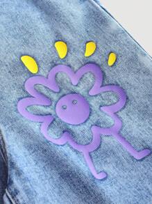 Girlism 青少年女孩休闲可爱花卉印花牛仔背带裤 - 舒适人造丝混纺，可机洗，带口袋，背包款式，时尚，非常适合户外、女孩夏季海滩波西米亚风度假短裤、夏季音乐会节日休闲狂欢装、女孩夏季早午餐教堂毕业装、街头服饰、返校装 - 淺色水洗藍 - 查看 3