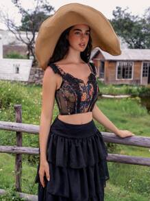 SHEIN 1 pieza Sujetador inalámbrico con aplicación de encaje para mujeres - Negro - Ver 5