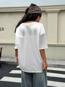 StreetHx Camiseta de malla oversize con estampado numérico, estilo deportivo casual Y2K - Blanco - Ver 2