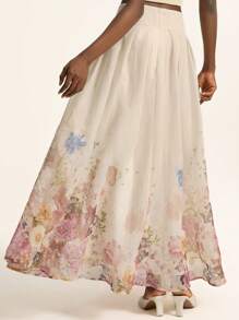 Aveloria Rosie 新款优雅复古简约设计喇叭高腰宽带印花超长 A 字裙，适合约会和百搭