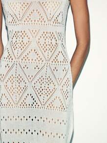 Lumivelle 女士优雅纯色针织镂空细肩带方领中长款毛衣连衣裙 - 白色 - 查看 7