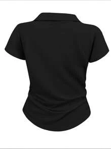 Tee-shirt plissé de couleur unie décontracté pour femmes, été