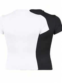 SHEIN 2件大码休闲黑白短袖T恤 - 彩色 - 查看 3