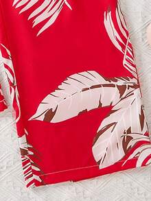 少女休闲花卉印花露肩连体裤 - 紅色 - 查看 3