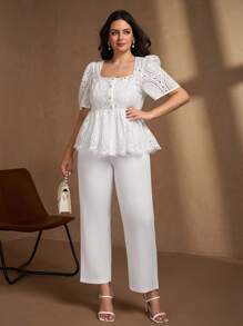 Chikora Blusa romántica elegante de encaje en la cintura para mujer de talla grande