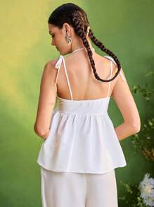 Frida Kahlo X SHEIN X Designer Oxana Summer Vacation Holiday Floral Print Knot Shoulder Babydoll Cami Top
