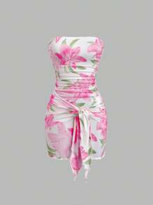 Sweetra Women's Knitted Floral Sexy Bandage Wrap Mini Dress, Bodycon Skirt Style, Suitable For Spring, Summer, Autumn