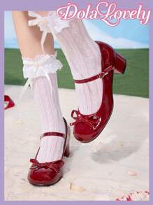 Dola Lovely Zapatos de tacón alto con lazo tipo Mary Jane, lindos y elegantes, para primavera/Pascua - Burdeos - Ver 5