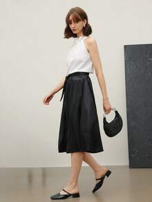 EMERY ROSE Falda minimalista tipo A de mujer, adecuada para el verano - Negro - Ver 5