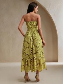 Anewsta Đầm dài khoét xương màu khối cho nữ - màu xanh lá - Xem 3