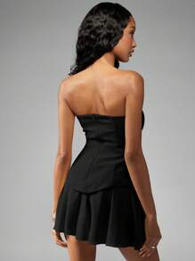 MISSGUIDED Elegant Strapless Cocktail Mini Dress With Peplum Waist Layered Pleated Skirt Party Occasion Formal Wedding Guest Dress