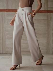 MOTF PREMIUM 褶皱斜口袋裤 - 米色 - 查看 4