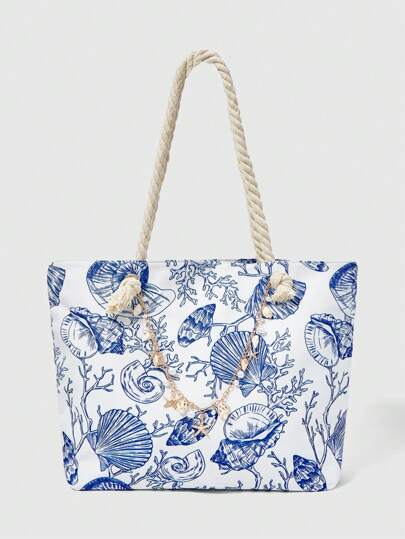 Fairycore Muschel-Muster Lässig Urlaubs Strandtasche mit großer Kapazität, Umhängetasche