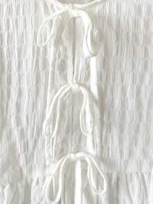 SHEIN Tween Girl Casual Minimalist Comfortable Round Neck Long Sleeve Bowknot Strap Textured Fabric Shirt, Back To School Season Fall Winter