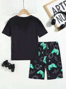 Dozemod Kids & Tween Boys Snug Fit Luminous Game Controller Graphic T-Shirt & Shorts Soft 2 Pieces Pajama Set - Green - View 2