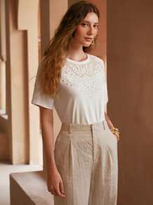 MOTF PREMIUM FAUX PEARL DETAIL EMBROIDERY T-SHIRT - White - View 6