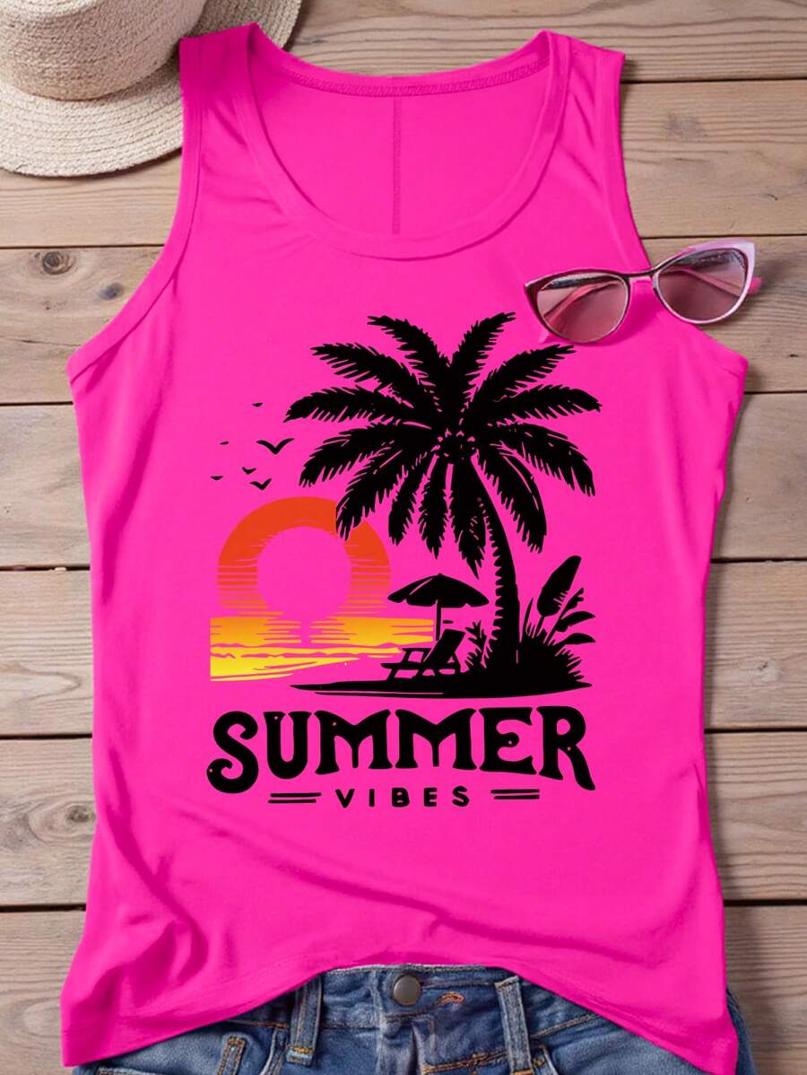 SHEIN LUNE 大码热带印花休闲度假背心