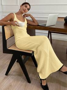 Livesso Damen Sommer Lässig einfarbiges ärmelloses Strickkleid Damen Pulloverkleid