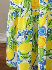 SHEIN Clasi Summer Holiday Outfits  Women's Elegant Shirred Cap Sleeve Elastic Waist Fruit Print Dress, Spring/Summer Beach Resort Dress Summer Dresses For Women Beach Outfits For Woman Maxi Dresses For Women Fall/Winter Women Clothes Back To School Modest Vintage Old Money Teacher Outfits For Women Airport Wedding Guest Dress Women Birthday Dresses For Women Club Outfit Halloween Costumes - Multicolor - View 10