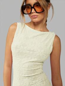 MISSGUIDED Mono de verano tipo unitalla con estampado de margaritas texturizado, body sin mangas con relieve, mono corto sin espalda para playa, festival y vacaciones - Amarillo - Ver 6